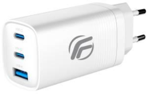 FENNER CARICABATTERIE DA RETE GaN 65 W FAST CHARGE 2 x USB-C + 1 x USB-A BIANCO